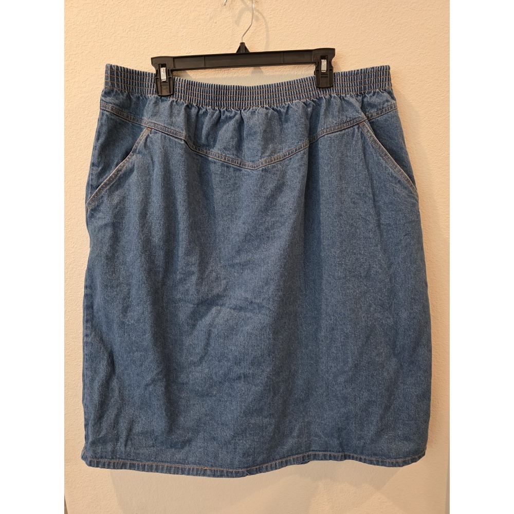 VTG Lady Blair Denim Midi Skirt Sz 20W Pockets Modest Elastic Waist Trad Wife